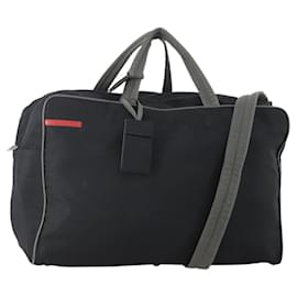 Borsa sportiva Boston in nylon 2 vie nera argento Auth YKZ775 di PRADA