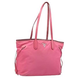 Borsa Tote Prada in Nylon Rosa Argento Auth ARZ877