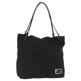 Borsa Tote FENDI in nylon nero argento Auth fm5308