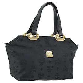 MCM Vicetos Logogram Sac à Main Nylon Noir Or Auth mr2197