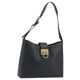 Borsa a Spalla Gancini in Pelle Nera e Oro Auth BA11825 di Salvatore Ferragamo