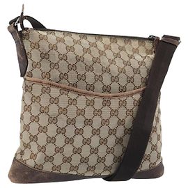 Borsa a Spalla GG Canvas Gucci Beige Argento 145857 Auth ka3527
