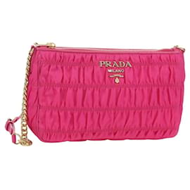 Borsa a spalla con catena Prada in nylon rosa e oro 1BH152 Auth SW2261SAM