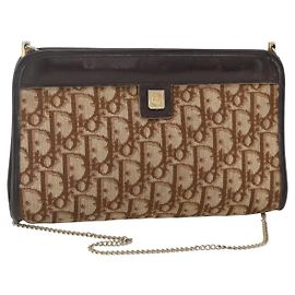 Borsa a spalla in tela Trotter Christian Dior marrone oro Auth ka3467