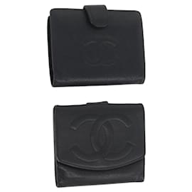 Portafoglio CHANEL in pelle di caviar 2 pezzi nero CC Auth bs34186