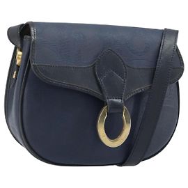 Borsa a Spalla in Tela Trotter Christian Dior PVC Blu Navy Oro Auth ka3468A