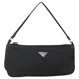 PRADA Accessory Pouch Nylon Black Silver Auth bs34268