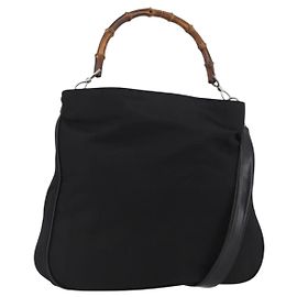 Borsa a Spalla GUCCI Bamboo Nylon 2in1 Nero Argento 001 2852 1577 5 Auth AMZ012