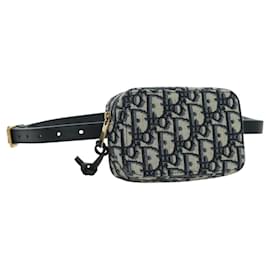 Borsa a vita in tela Trotter Christian Dior blu navy e oro Auth BSZ700M