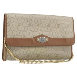 Borsa a spalla in tela a nido d'ape Christian Dior con catena in PVC beige oro Auth ka3461