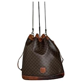 Vintage Celine Triomphe Monogram SEAU Leather Shoulder Bag Brown - Céline