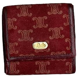Céline Vintage Celine Paris Triomphe Monogram Suede Leather Purse Purple Burgundy