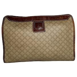 Céline Vintage Celine Paris Triomphe Monogramm Leder Clutch Beige Braun