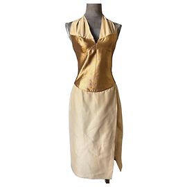 Thierry Mugler Goldene und beige Abendkleid