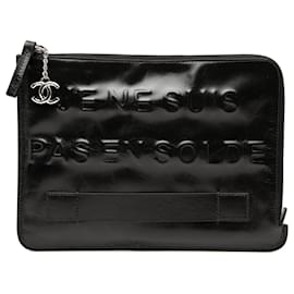 Clutch Chanel in pelle di vitello nera usurata Je Ne Suis Pas En Solde