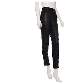 Pantalones de cuero de cordero negro Louis Vuitton FR44 L ajuste slim con herrajes dorados fabricados en Francia