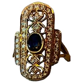 No Brand Nuevo Anillo de Oro, Zafiro y Diamantes