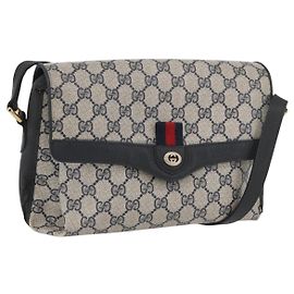 Gucci Borsa GG Supreme Sherry Line in PVC Blu Navy Oro Rosso 904 02 084 Auth SW2212