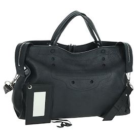 BALENCIAGA Blackout City Hand Bag Leather 2way Black Silver 443514 am11187SAM
