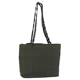 PRADA Borsa Tote in Catena di Plastica Nylon Khaki Argento Auth 174554