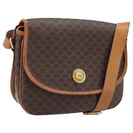 Céline CELINE Macadam Canvas Star Schultertasche aus PVC-Leder Braun Gold Auth BAZ619A
