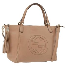 Bolso de mano de cuero Gucci Soho entrelazado 2 vías dorado beige 369176 Auth ka3592