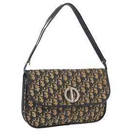 Borsa a Spalla in Tela Trotter Christian Dior Blu Navy Oro Auth 174528