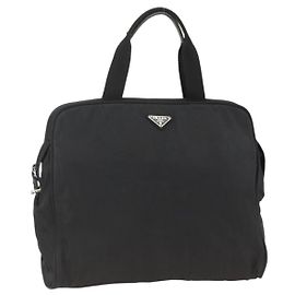PRADA Borsa a mano in nylon nero argento Auth 173987
