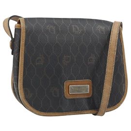 Borsa a spalla in tela a nido d'ape PVC nera e oro Christian Dior Auth bs34235