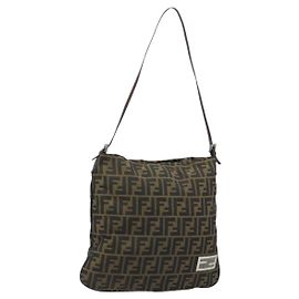 Borsa a Spalla in Tela Zucca FENDI Marrone Nero Auth ARZ776