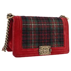 Borsa a spalla Boy Chanel in tela matelassé rossa e oro CC Auth ka3474SAM