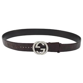 Ceinture en cuir Guccissima GG Canvas de GUCCI 45,3"" Noir 114984 Auth 162586