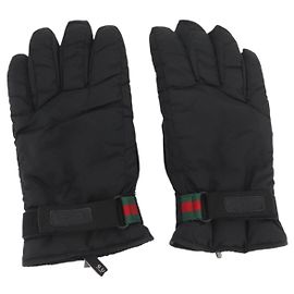 GUCCI Ski Web Sherry Line Handschuhe aus schwarzem Nylon Auth 174408A