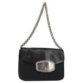 Borsa a spalla con catena Prada in nylon nero e argento autentica BAZ748A