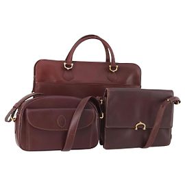 CARTIER Borsa a Spalla Must Line Pelle 3 Pezzi Bordeaux Oro Auth 166800