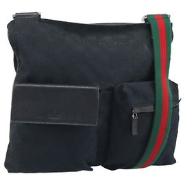 Borsa a Spalla Gucci GG Canvas Web Sherry Line Nera Rossa Verde 169937 Auth YKZ350