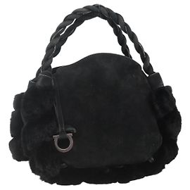 Borsa a mano Salvatore Ferragamo in suede nero argento Auth BA11561