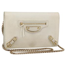 BALENCIAGA Portafoglio a Catena in Pelle Bianco Oro 444169 Auth 167209A