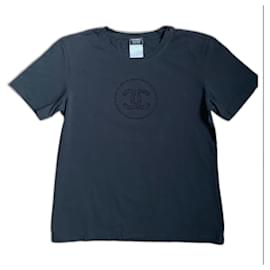 CHANEL Neues schwarzes T-Shirt Chanel CC Logo Flok TM