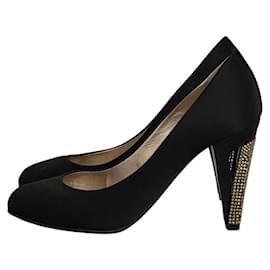 Schwarze Satin-Pumps von Chanel mit funkelnden Kristallabsätzen - Größe 39 EU Gebraucht