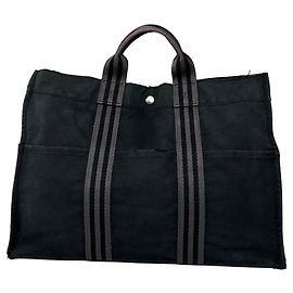 Vintage Hermès Canvas Tote Bag Schwarz Grau