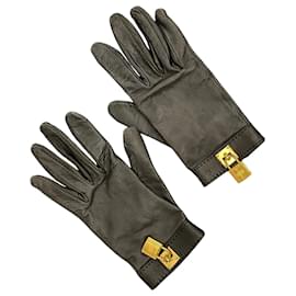 Hermès Schwarze Lederhandschuhe Kelly Lock Größe 6 1/2