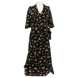 Ganni Langes Kleid mit gelbem und schwarzem Druck