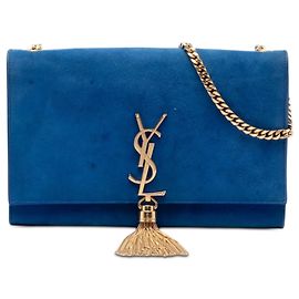 Saint Laurent Blau Medium Wildleder Monogram Kate Quaste Umhängetasche