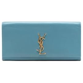 Clutch Cassandre in pelle liscia blu di Saint Laurent