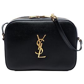 Borsa a tracolla classica Monogram in grana di polvere nera media Saint Laurent