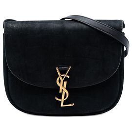 Saint Laurent Nero Medio Croco Embossed Nubuck Monogram Kaia Crossbody
