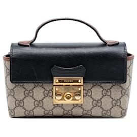 Bolso satchel mini GG Supreme Padlock beige de Gucci
