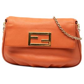 Fendi Orange Leder Fendista Pochette Umhängetasche