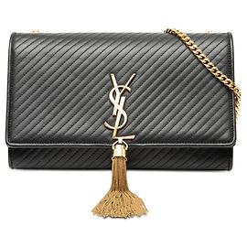 Borsa a tracolla Kate Monogram in pelle di vitello nera media con frange Saint Laurent